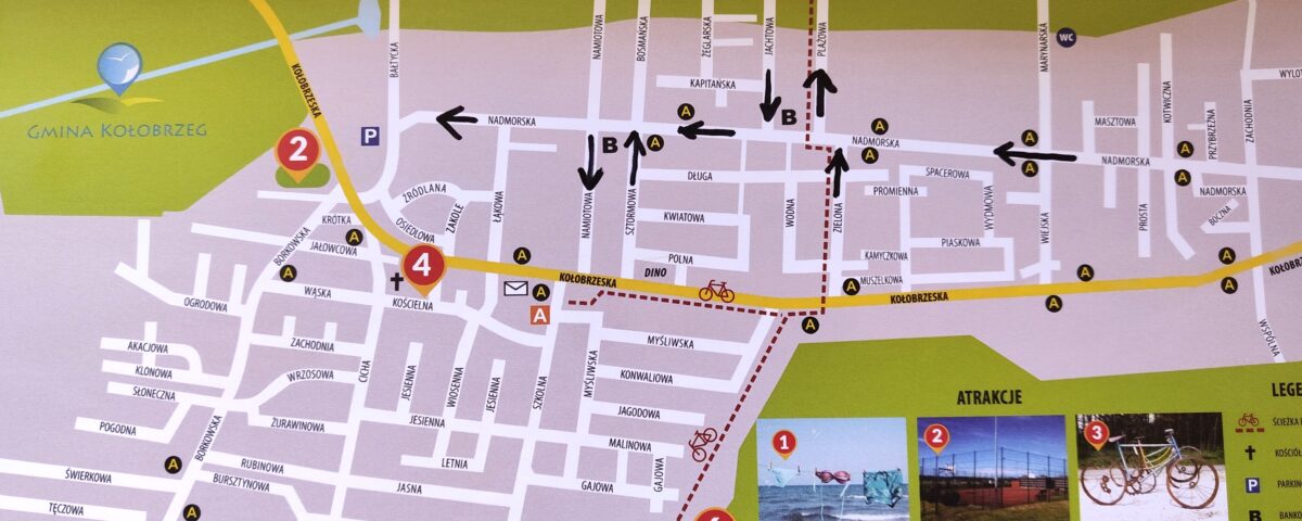 Plan Grzybowa z zaznaczonymi ulicami jednokierunkowymi