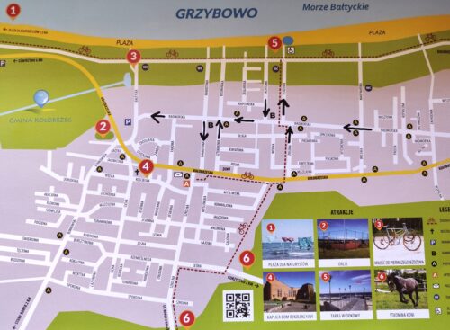 Plan Grzybowa z zaznaczonymi ulicami jednokierunkowymi